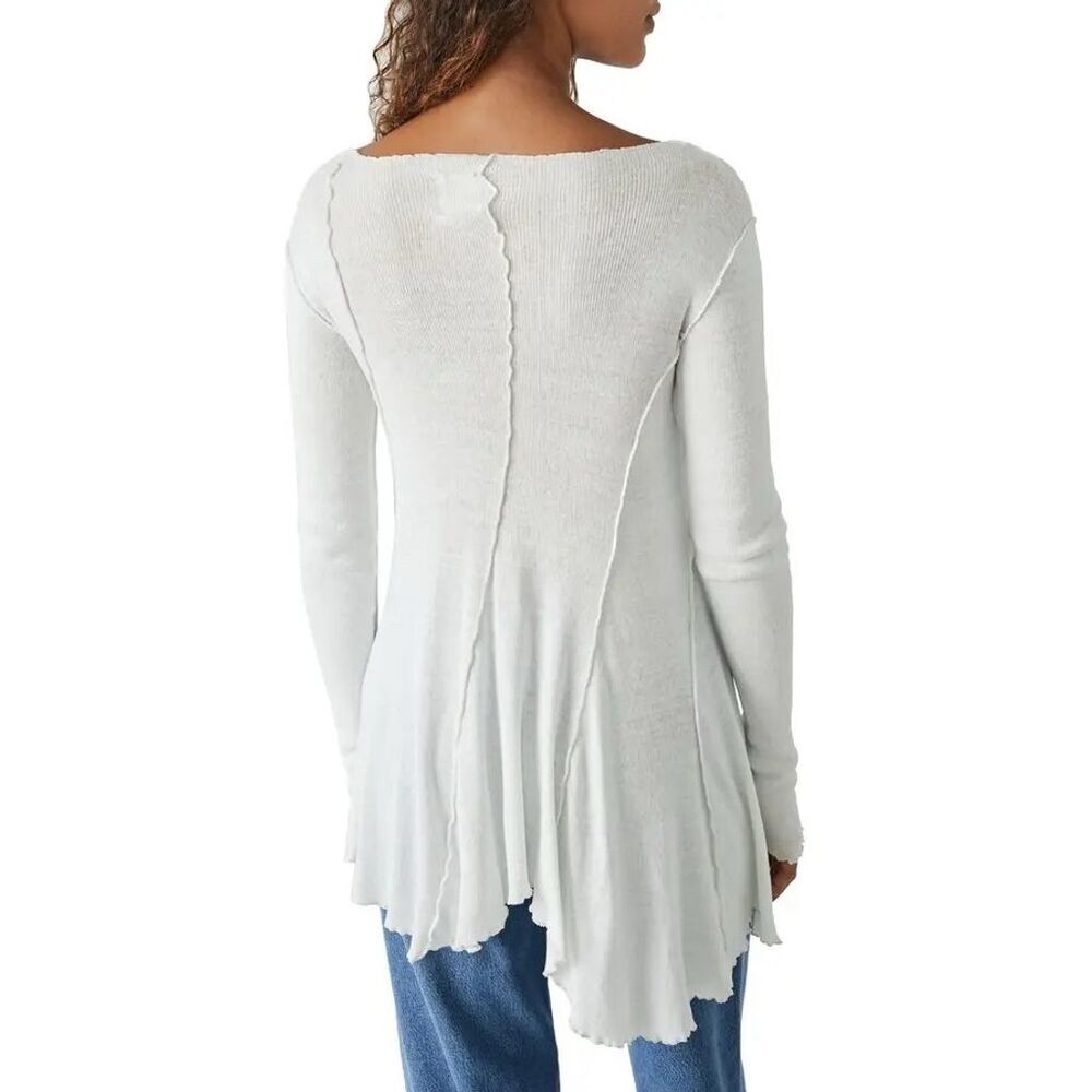 Free People Women's Full Swing Tunic Top White Asymmetric Long Sleeve Blouse, S - Picture 4 of 13